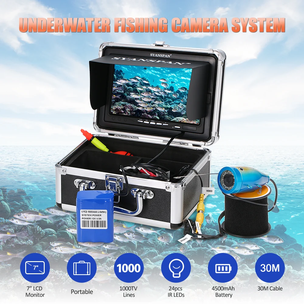 

Подводная рыболовная камера 1000TVL, 24 светодиода, ночное видение, 7 дюймов, ЖК-камера, рыболокатор для океана, льда, озера, рыбалки