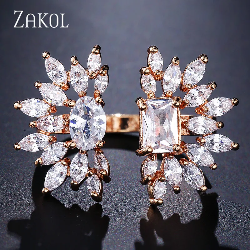 ZAKOL CZ ослепительное Открытое кольцо с цветком в форме свадьбы помолвки ювелирные