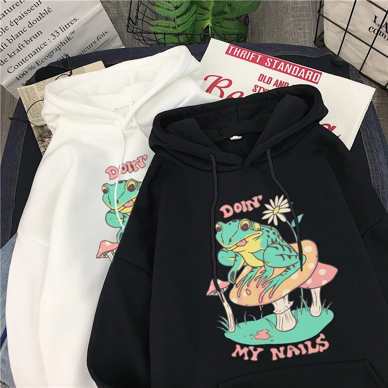

Winter Hoodie Women's Mushroom Frog Cartoon Long Sleeve Casual Oversized Sweatshirt Street Harajuku Top Kawaii Fashion Pullover