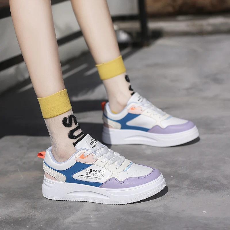 

New White Shoes Leather Sneakers for Women Spring Casual Shoes Female 2021 Fashion Student Sneakers Platform Flats Breathable