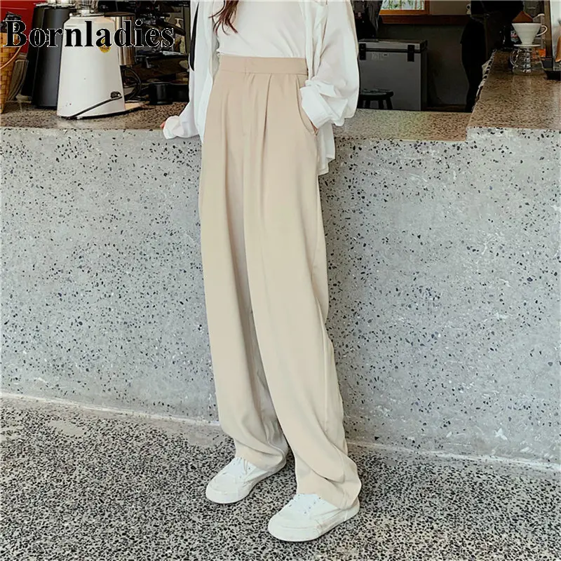 Брюки Bornladies однотонные прямые с высокой талией и широкими штанинами шикарные