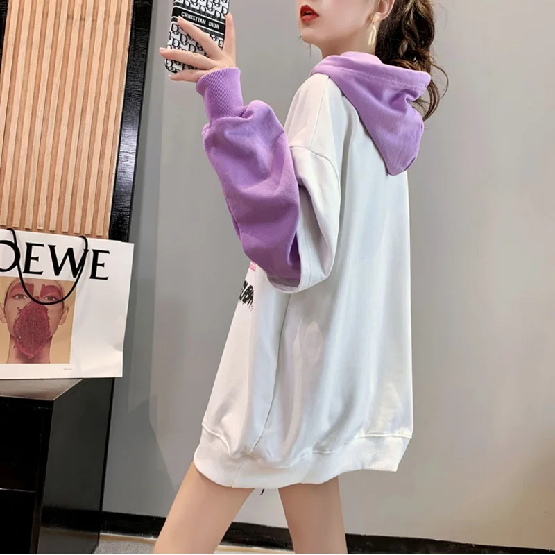 

ZOGAA Korean Version Loose Fake Two-Piece Sweatshirt Women Hooded 2021 Autumn New Mid-Length Student All-Match Jacket Trend