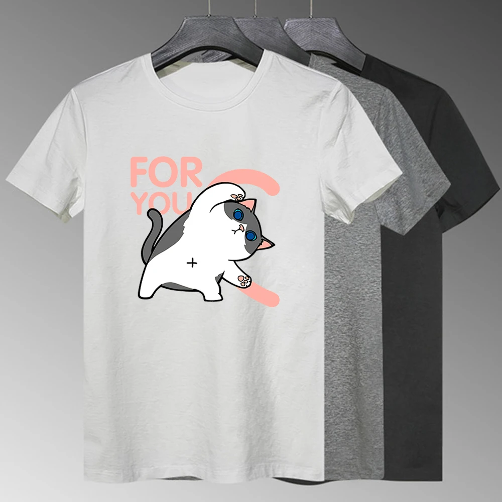

FOR YOU Letter Cute Cat Print T-shirt Korean Trend Modern Girl Fine Short sleeve Tshirt Hipster O-neck Multicolor Women's shirt