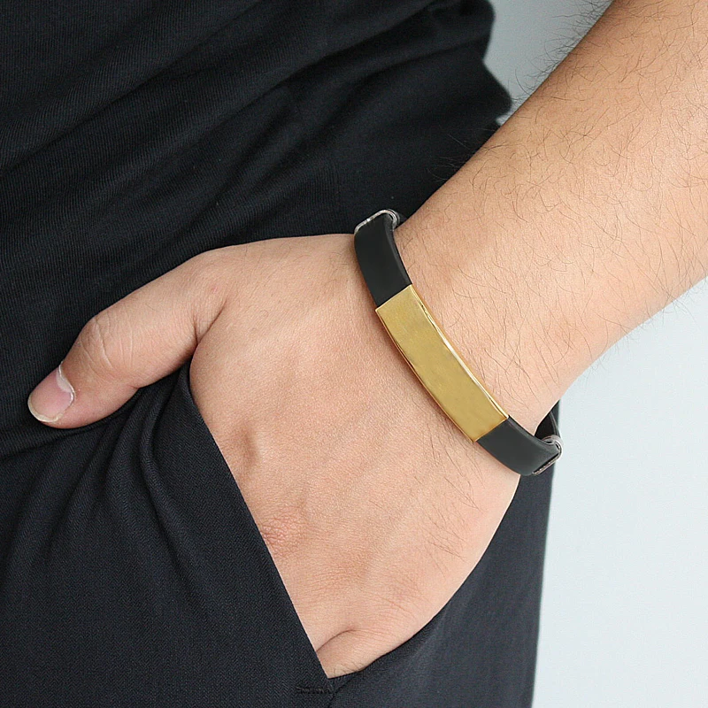Мужские браслеты из силиконовой резины черного/золотого/серебристого цвета