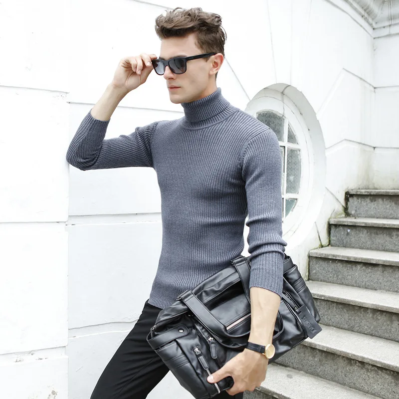 Мужской свитер 2020 новый осенне зимний мужской однотонный Повседневный с высоким