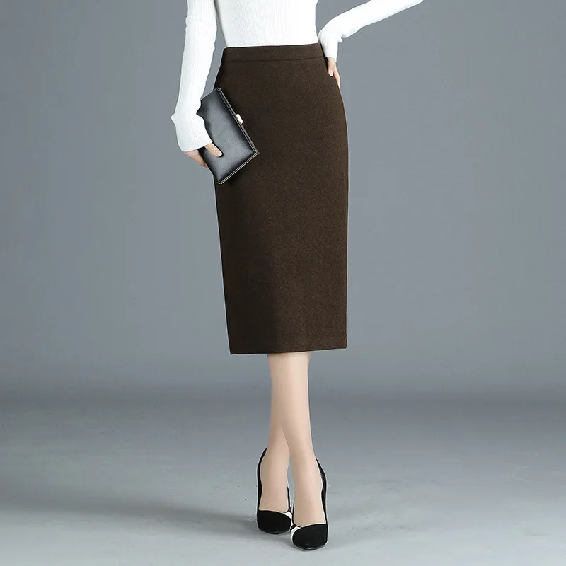 

High Waist Slim Casual Woolen Bodycon Pencil Skirt for Women Autumn Winter Vintage Elegant Office Lady Mid-long Suit Skirts M157