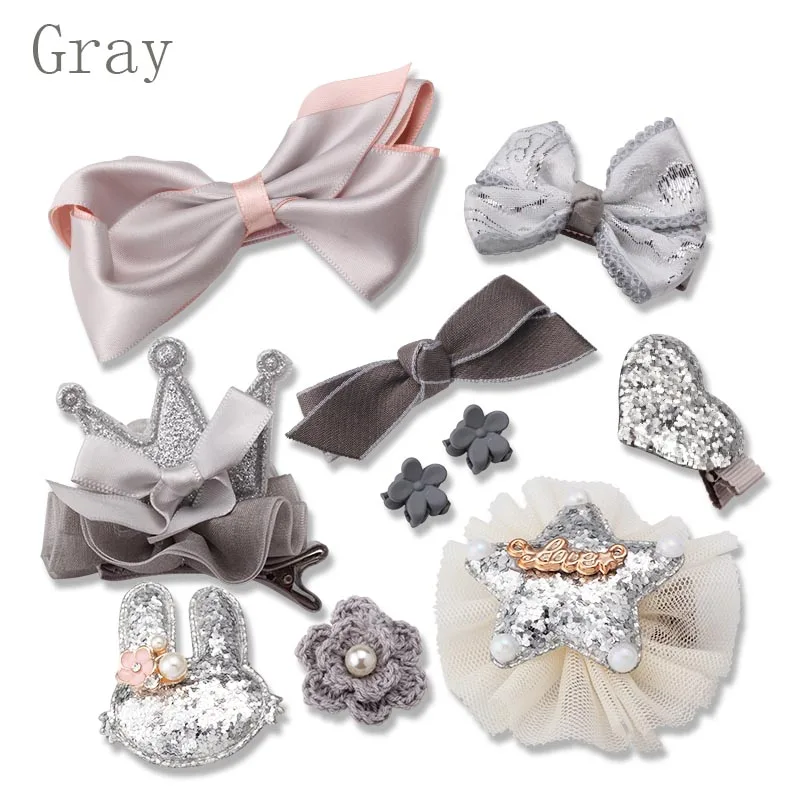 10pcs Gray no box 10 шт. набор головных уборов, игрушки для девочек, детские аксессуары, бант из ленты, заколка для волос, заколки для волос, платье принцессы, красивая и модная игрушка - Цвет: 10pcs Gray no box