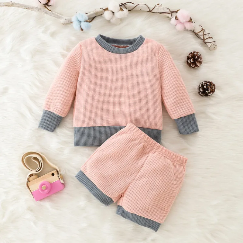 

Kids Toddler Girl Clothes Set Newborn Baby Girls Color blocking Long sleeve Tops Shorts Baby Clothing