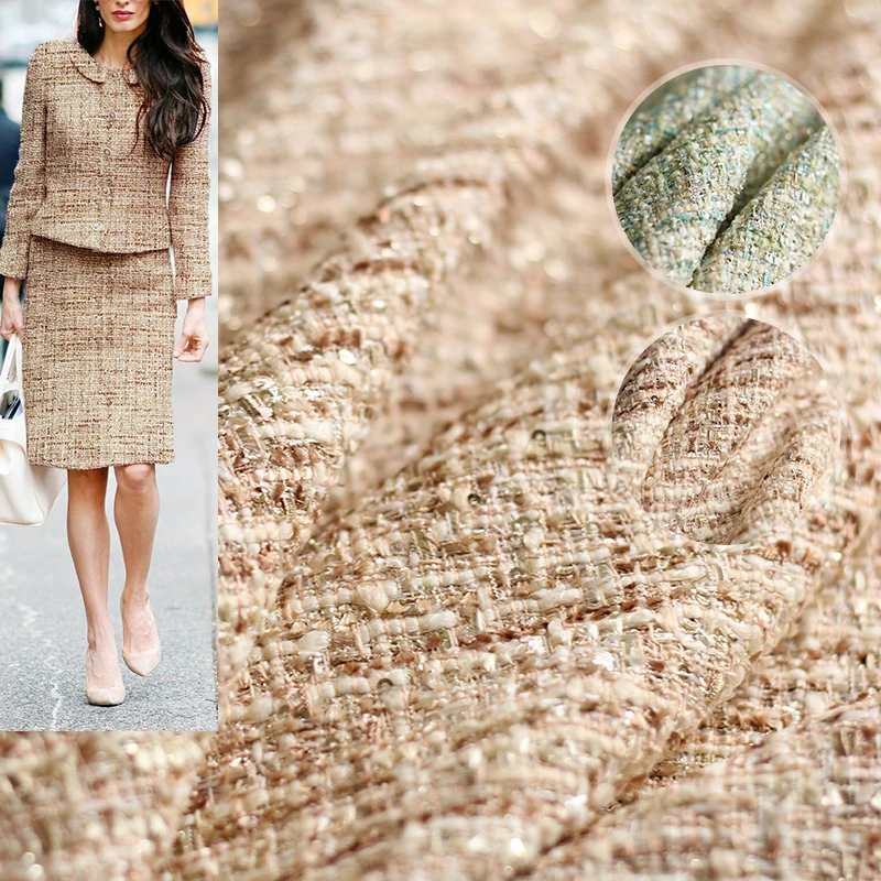 

Pearlsilk 145cm width Style sequin tweed wool and polyester garment materials DIY clothes fabrics Freeshipping