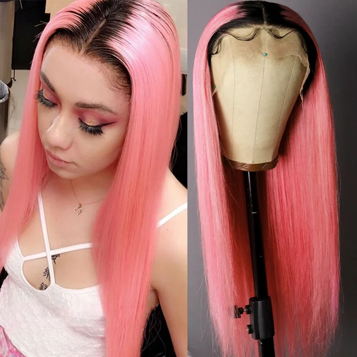 ombre pink Предпочтительный фиолетовый розовый парик из человеческих волос предварительно выщипанный Омбре прямой парик фронта шнурка бразильский Remy прозрачный парик шнурка для женщин - Цвет: ombre pink