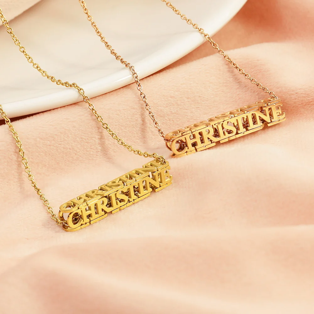 

3UMeter Custom Name Personalized Letter Name Three-dimensional Necklace Stainless Steel Letter Women Jewelry Gift Dropshipping