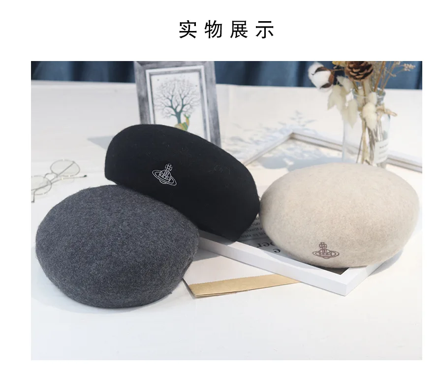 Женский Классический берет из натуральной шерсти с вышивкой в стиле ретро |