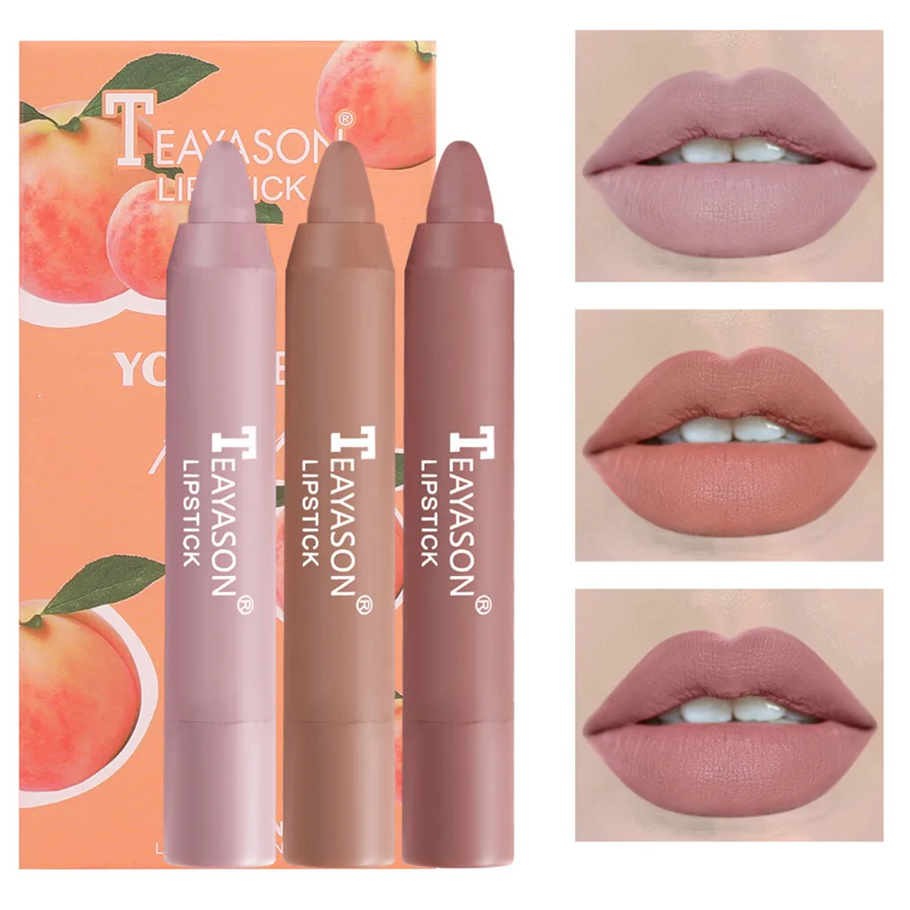 Матовая губная помада 3 цветов водостойкая стойкая карандаш для макияжа мягкий