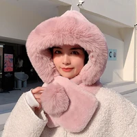 womens winter windproof scarf hats set casual thicken plush warms female outdoor solid color bomber hat russian ski cap