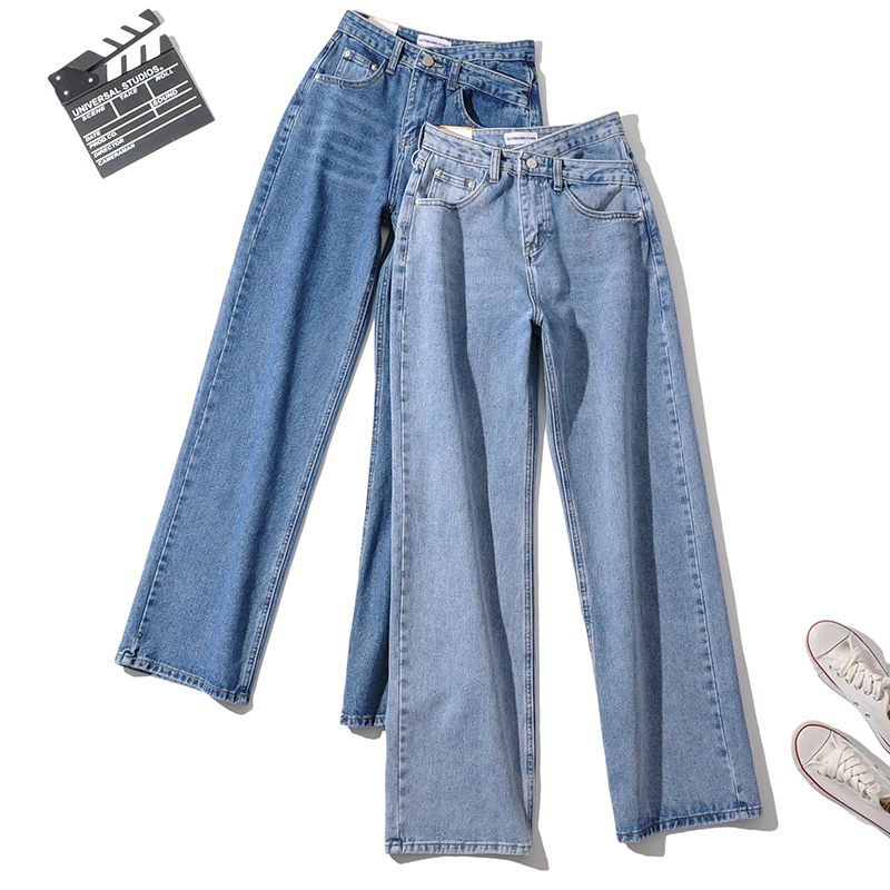 

2021 Fashion Women Streetwear Jeans High-Waist Full-Length Blue Jeans Pants