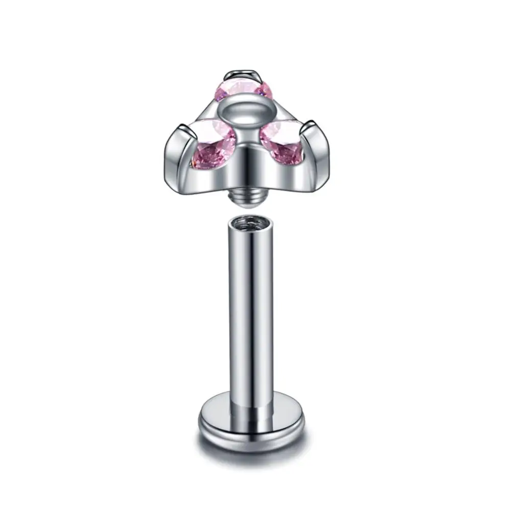 Rose Gem 1 шт. G23 титана CZ драгоценный камень Лабрет Monore губы бар пирсинг Кристалл Спиральные серьги ушной хрящ шпильки пирсинг сексуальные девушки ювелирные изделия 16 г - Окраска металла: Rose Gem