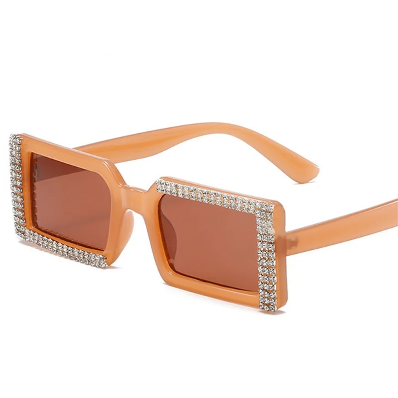 

Fashion Small Rectangle Luxury Diamond Sunglasses Women Retro Jelly Color Shades UV400 Men Square Orange Green Sun Glasses