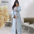 Шифоновое платье Smileven небесно-голубого цвета, Марокканское платье-кафтан с расклешенными рукавами, официальное вечернее кружевное мусульманское платье для особых случаев из Дубая по индивидуальному заказу