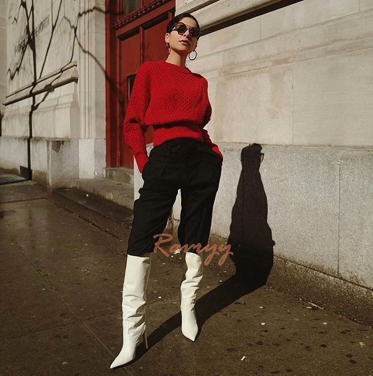 

Женские сапоги до колена на шпильке, с острым носком, на высоком каблуке, Размеры 35-45