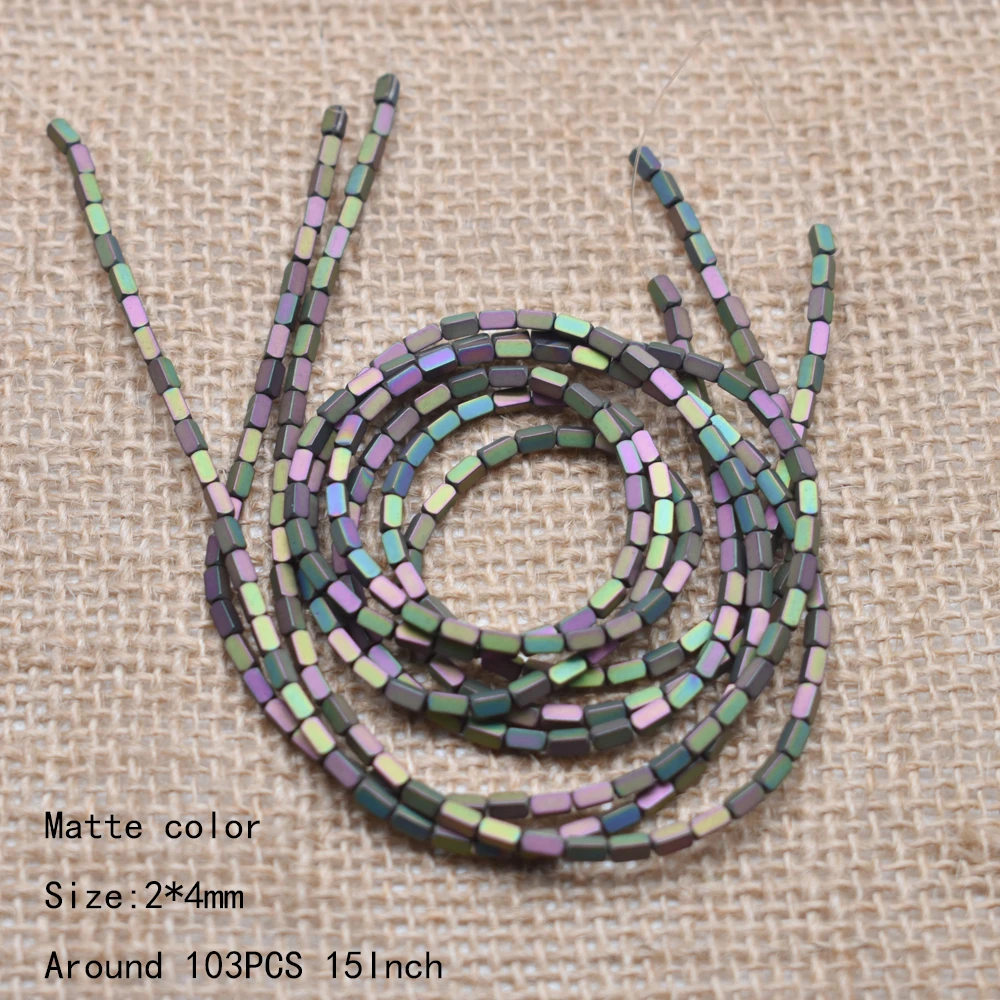 35-2x4mm matte 2 мм Сияющий натуральный камень гематит свободные разделительные Квадратные бусины покрытые цветными квадратными бусинами для изготовления ювелирных изделий Аксессуары - Цвет: 35-2x4mm matte