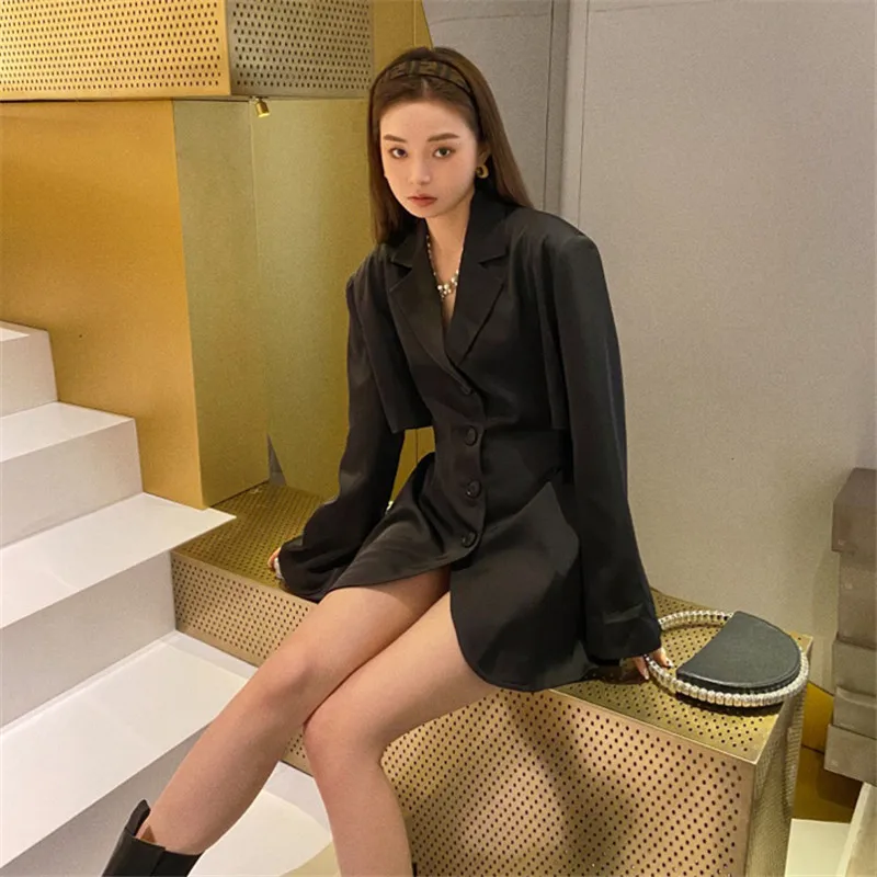 

2021 Autumn Spring Women's Fashion Temperament Thin Design Sense Mid-Length Coat Dress Sexy Blazers