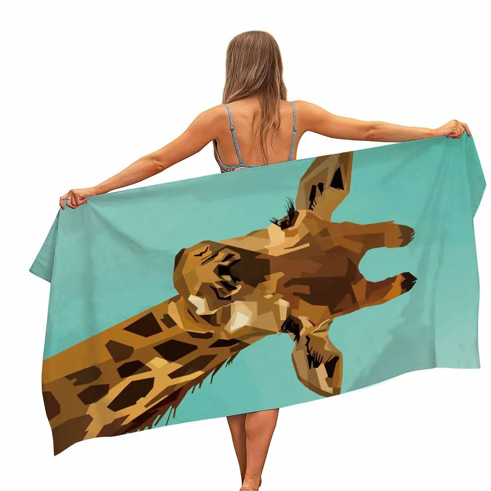

HELENGILI Giraffe Microfiber Pool Beach Towel Portable Quick Fast Dry Sand Outdoor Travel Swim Blanket Thin Yoga Mat