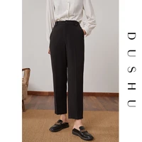 dushu plus size black suit casaul pants capri women pleated white high waiste trousers female elastic office spring summer pants