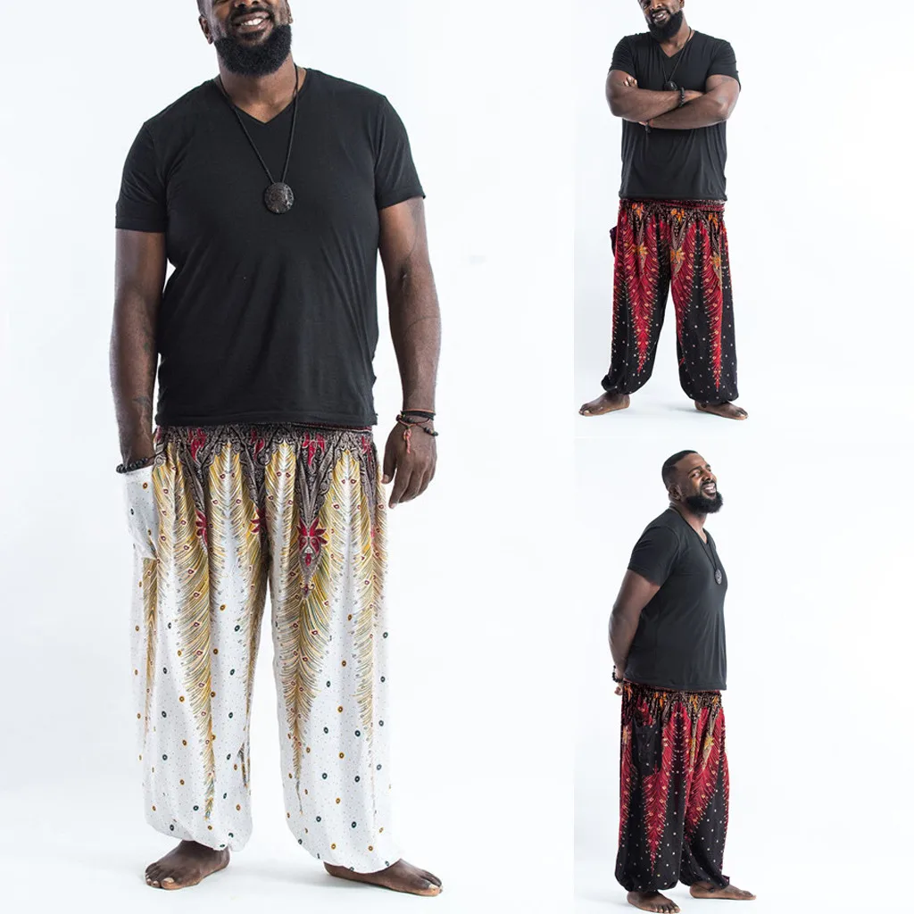 Брюки мужские хлопково льняные с широкими штанинами повседневные Мешковатые