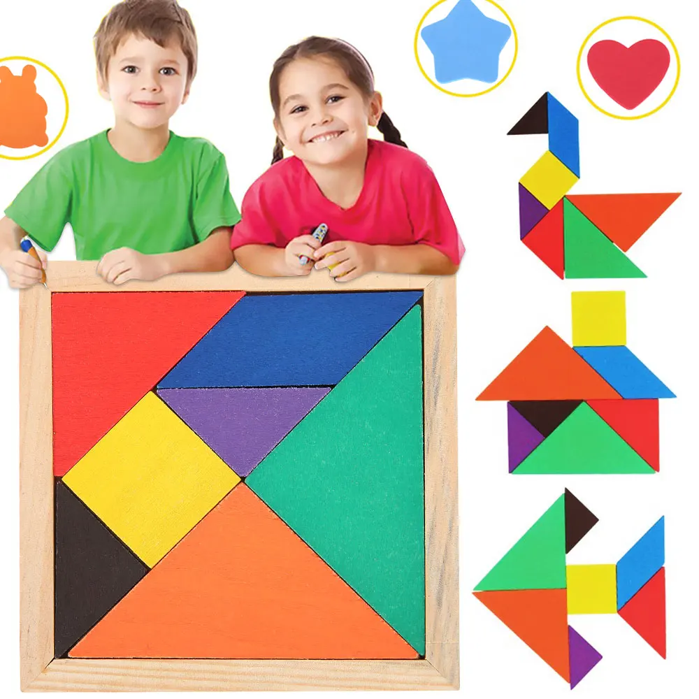 Jigsaw Puzzle Board Set Wooden Geometric Shapes Colorful Baby Montessori Educational Game Toys For Children Learning Developing