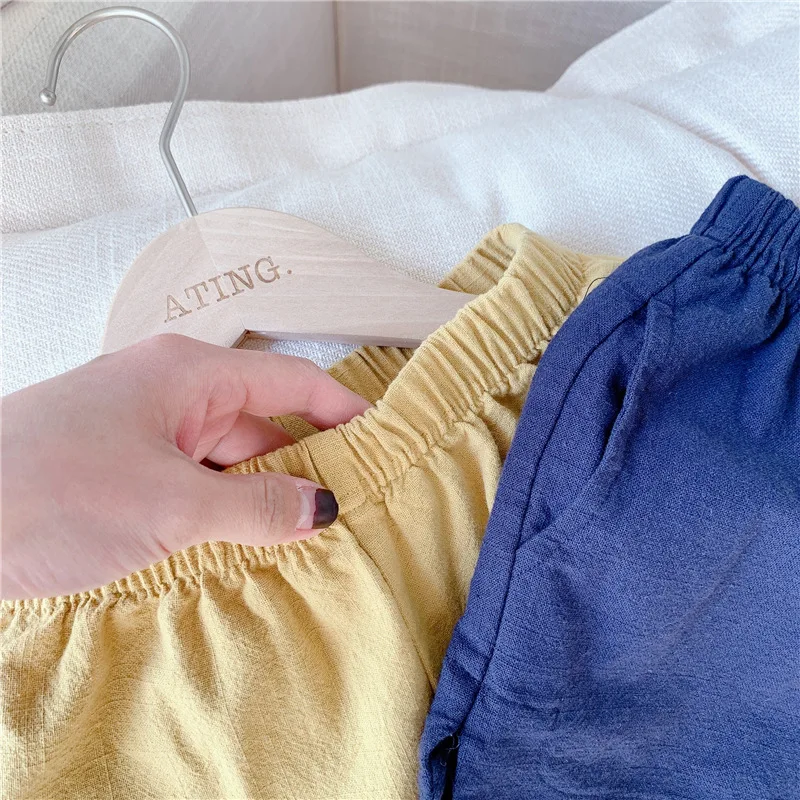 

Shorts Girls children's Clothing 2021 Summer New Solid Color Washed Linen Cotton Shorts Simple Casual Kids 20375