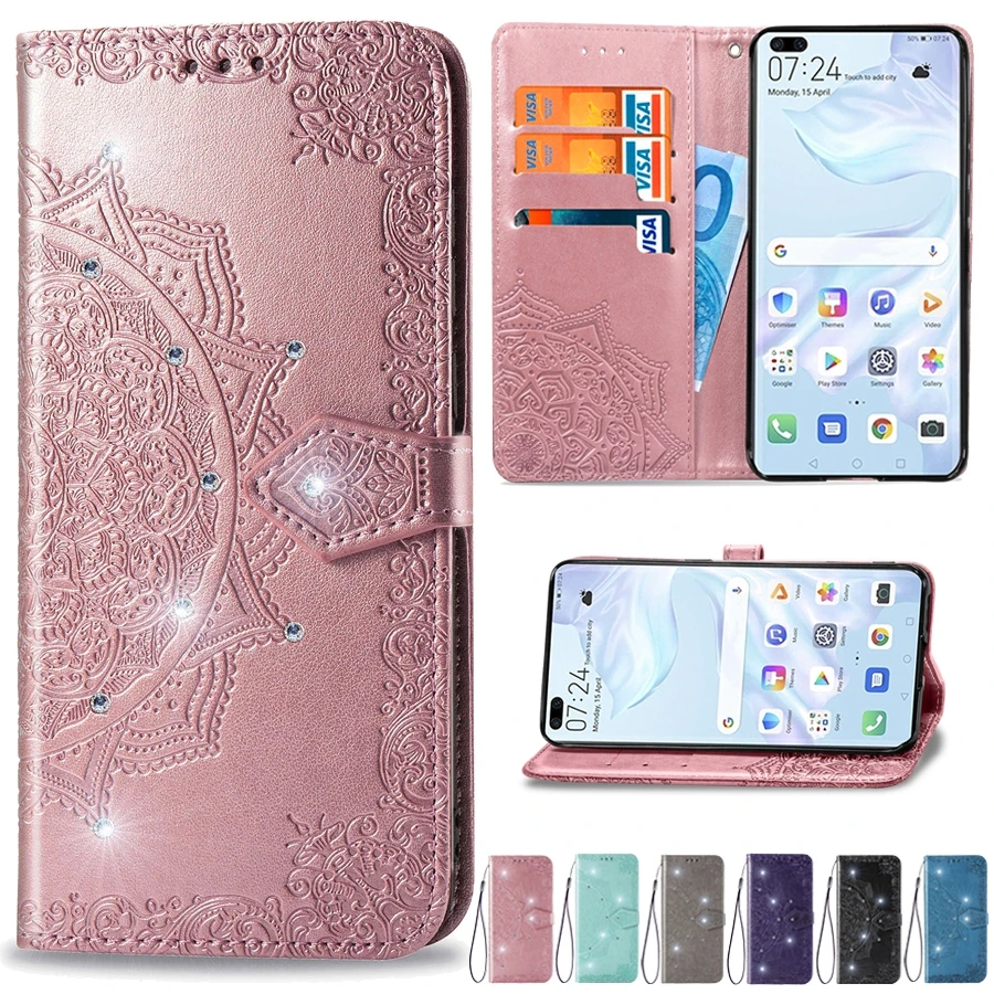 

Leather Magnetic Wallet Datura Embossed Case For Huawei P50/P40 Lite/P30/P20 Lite P Smart 2019/2020/2021 Mate 40 Lite/30/20 Lite