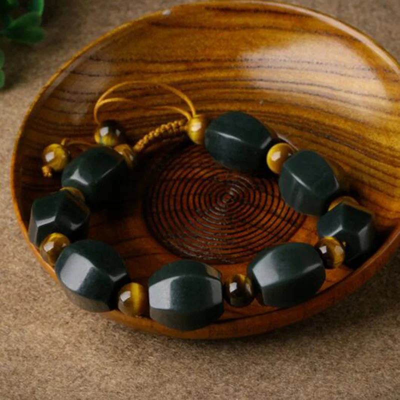 

Natural He tian Qing yu Lucky Jade Bracelet Jewelry Safety Exorcise evil spirits Auspicious Amulet Jade Bracelet Fine Jewelry