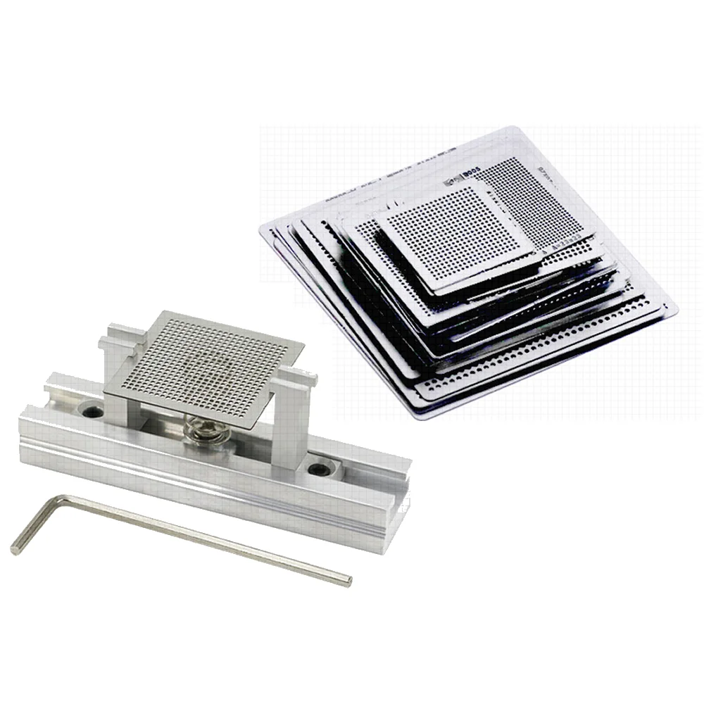 BGA Reballing Kit 10 16 33 36pcs Universal Directly Heating Stencils Holder Template Fixture Jig for Game Consoles Laptop Repair