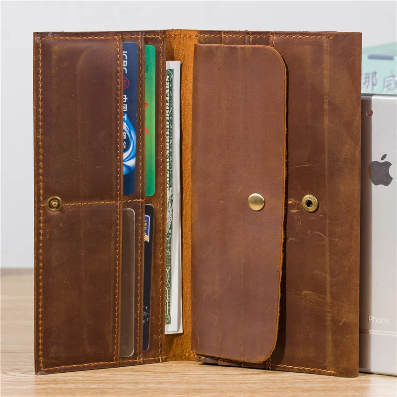 Винтаж из натуральной коровьей кожи Для мужчин длинный кошелек мужской для
