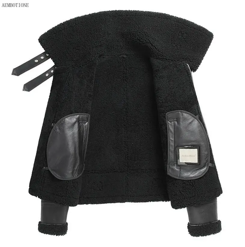 

Jackets New Leather Women's Genuine Black Short Shearling Jacket Moto Thick Warm Lamb Sheep Fur Winter Sheepskin Coat