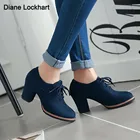 Женские замшевые туфли-лодочки на квадратном каблуке, Элегантные Осенние офисные туфли на высоком каблуке, рабочая обувь, размера плюс, 32-43