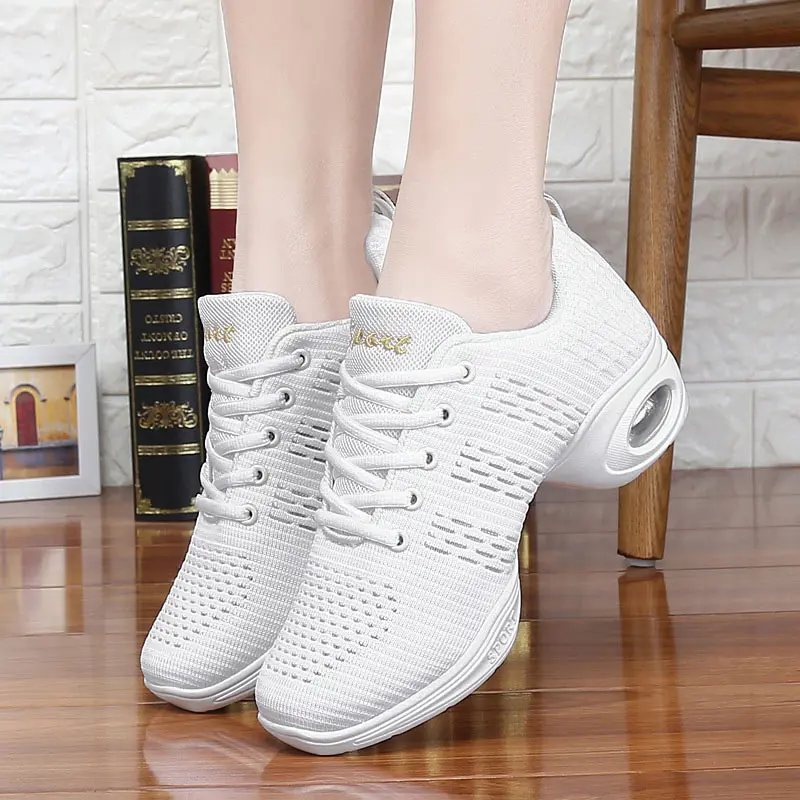 New Women's Modern Dance Sneakers Soft Outsole Lightweight Breathable Dancing Shoes Female Outdoor Fitness Sports Dance Shoes - Цвет: White