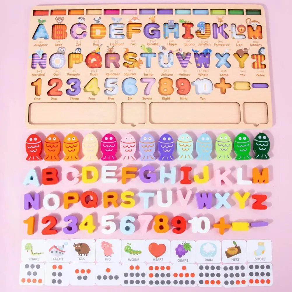 

Wooden Spelling Word Number Operation Logarithmic Board Matching Children's Kids Learning Toy Tool Cognitive Educational Le M3w0
