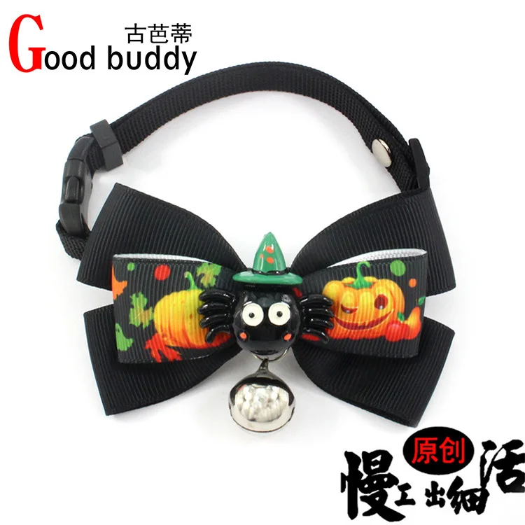 Black bow Halloween Рождественский ошейник для собаки, подарок для собаки маленького и среднего размера, Рождественский изысканный ошейник с колокольчиком для собаки, шикарный индивидуальный ошейник для собаки - Цвет: Black bow Halloween