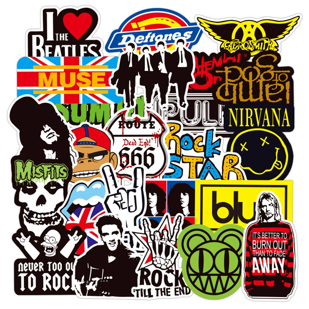 

10/30/50PCS Rock Music Band Graffiti Sticker Explosive Waterproof Removable Notebook Scooter Sticker Wholesale