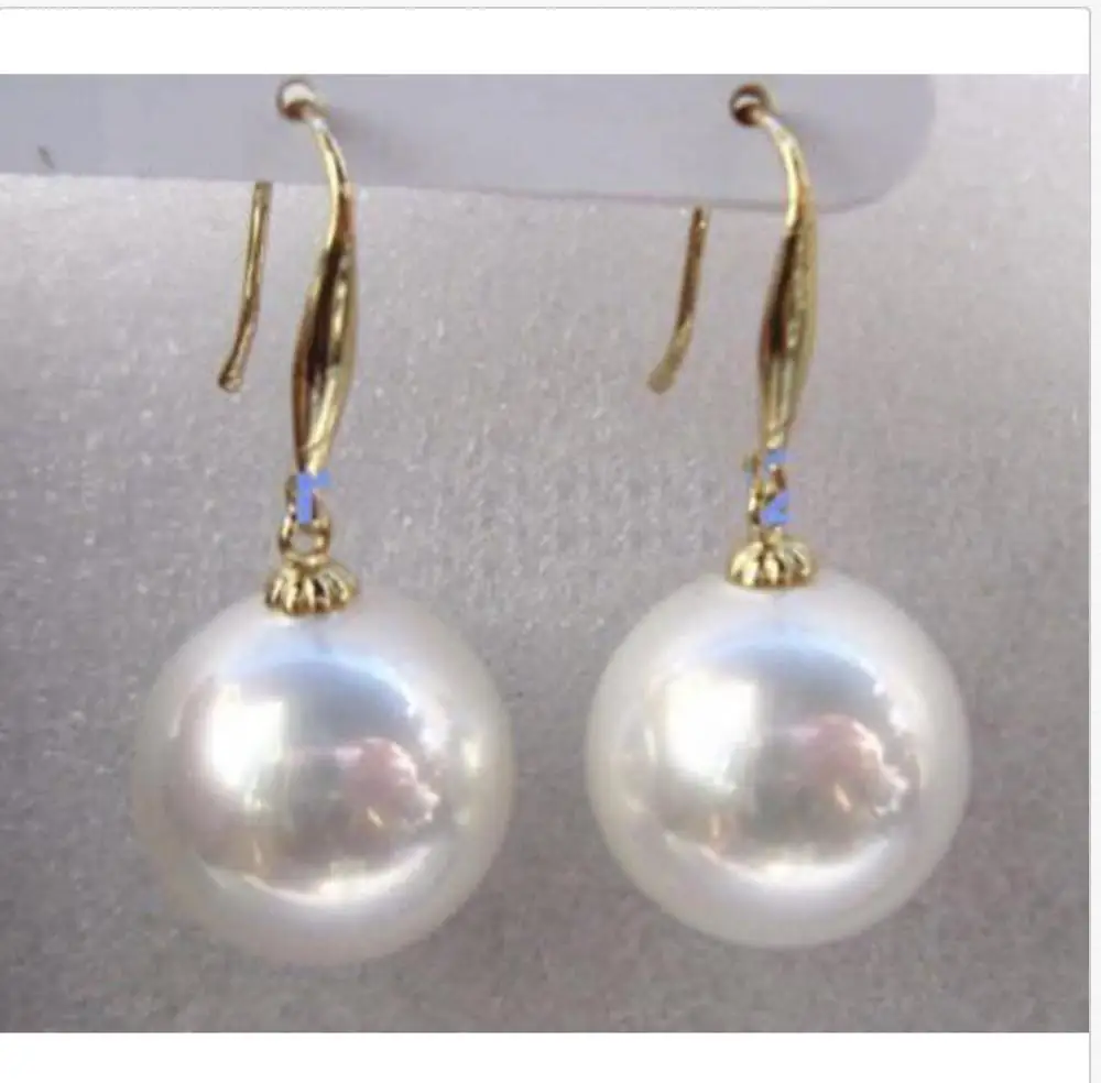 charming 10-11mm south sea round white pearl earring 14k