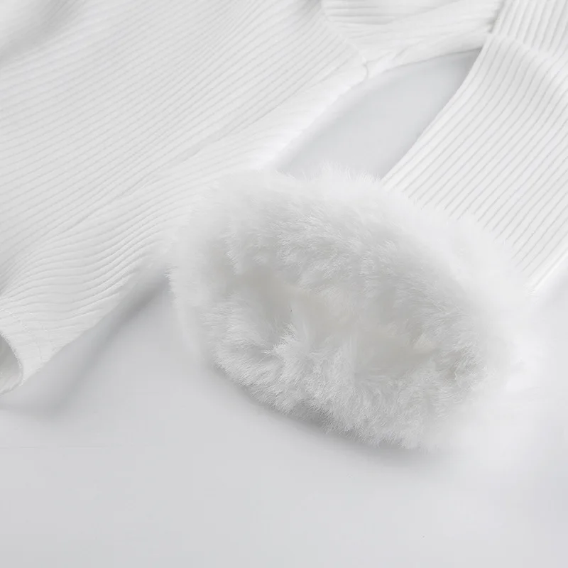 

Girlchic Cardigan Lace Up Furry Fashion Sexy Long Sleeve Tops Patchwork Low Cut Temperament Slim Outerwear Ribbed Navel Autumn