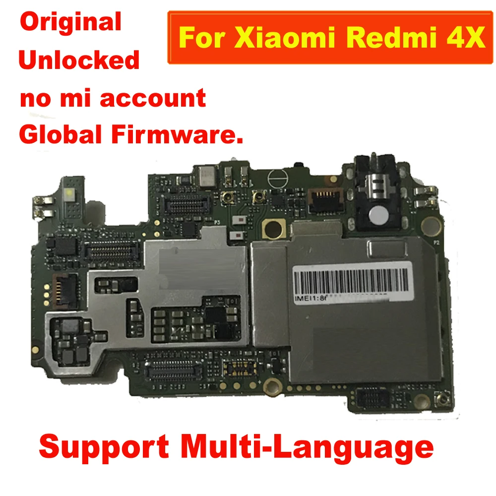 

Original Unlock For Xiaomi Redmi 4X Mainboard Electronic Panel Motherboard flex Circuits Fee Cable Global FirmWare