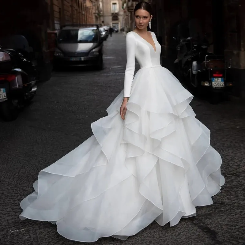 

Scoop Neck A-Line Wedding Dresses 2021 Graceful Sashes Ruched Organza Court Train Vintage Bridal Gown Court Train Vestido novia
