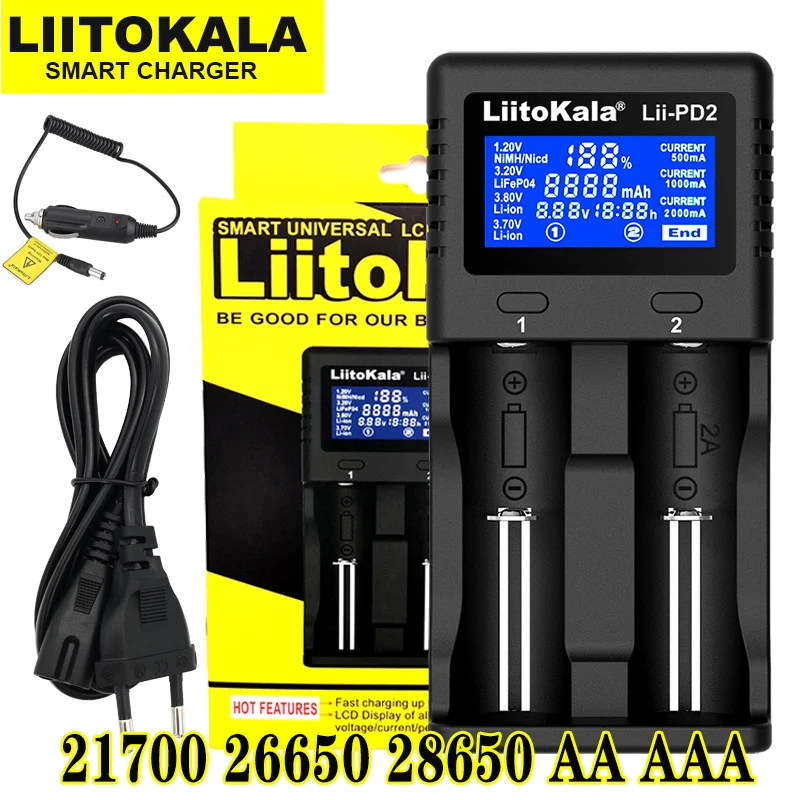 

LiitoKala Lii-PD2 Lii-PD4 battery charger for 18650 26650 21700 18350 AA AAA 3.7V / 3.2V / 1.2V lithium-NiMH batte