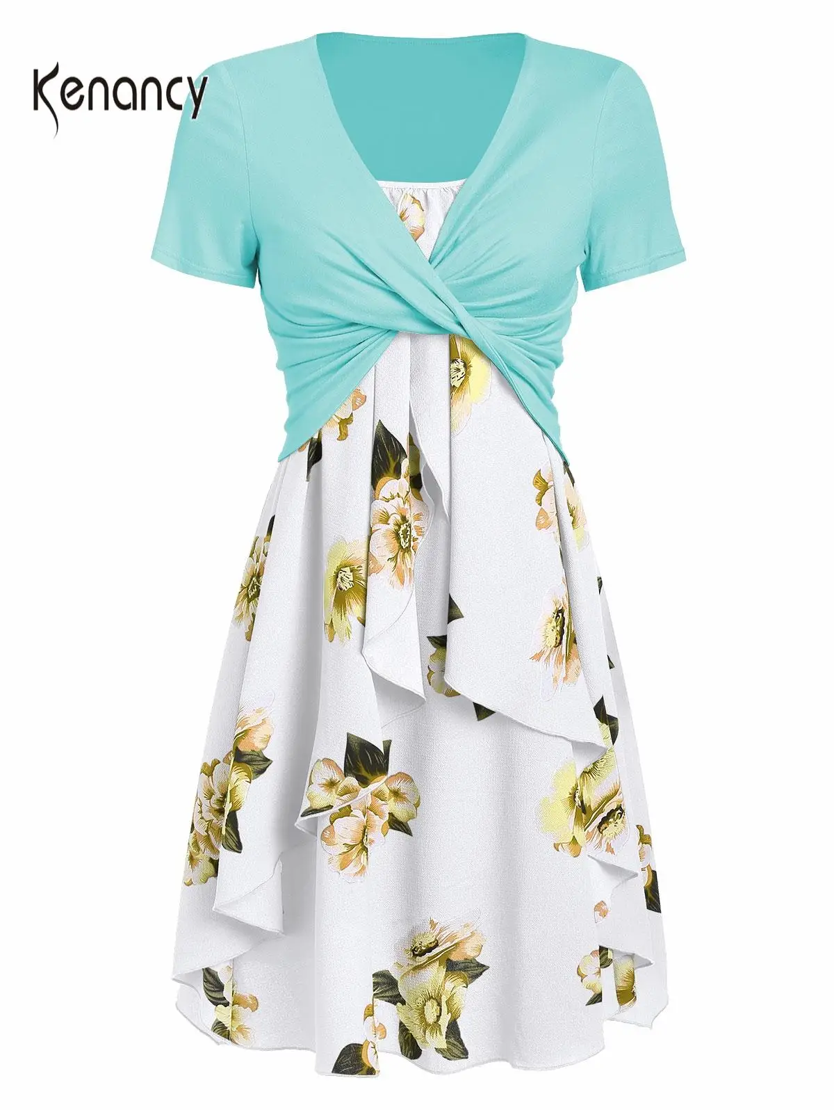 Платье и футболка Kenancy с цветочным принтом в стиле бохо Пляжное на бретельках