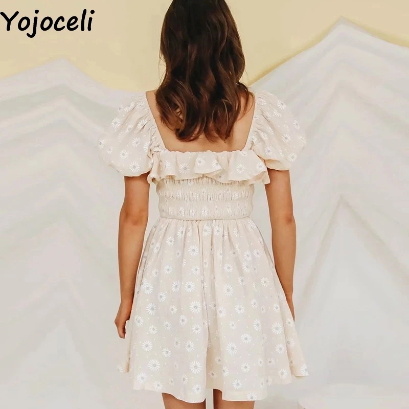 Фото Женское Короткое платье Yojoceli летнее пляжное с цветочной вышивкой и оборками Женское Короткое платье Yojoceli летнее пляжное с цветочной вышивкой и оборками