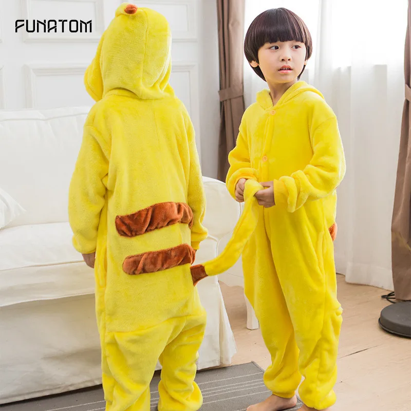 Child Pikachu Pajama Onesie Kid Boy Girl Winter Anime Overall Pyjama Onepiece Baby Warn Animal Sleepwear kengurumi | Тематическая