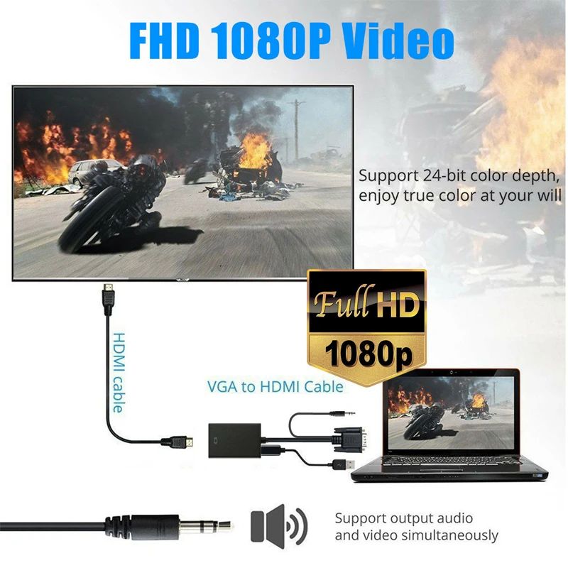 VGA к HDMI адаптер конвертер кабель мужчин и женщин аудио выход 1080P VGA к HDMI для ПК ноутбук к HDTV проектор ps4