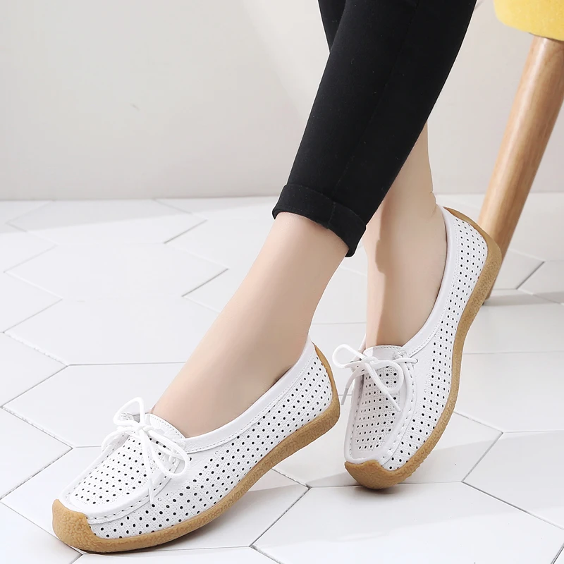 

Women Shoes Genuine Leather Flat Loafer Ladies Slip Up Sewing Ladies Shoes Female Shallow Casual Moccasins Woman Shoes Plus Size